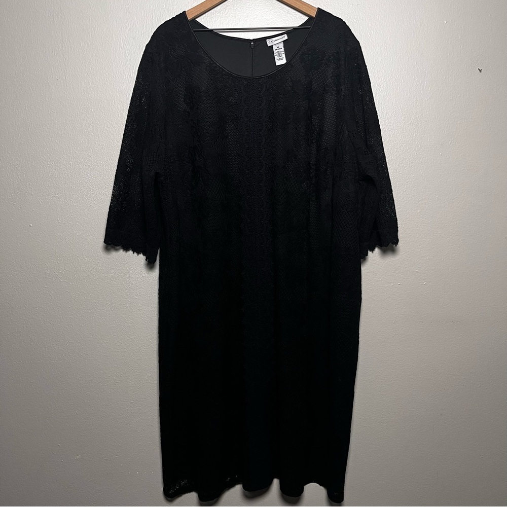 Catherines Women Dress 3X Black Crochet Overlay Midi Half Sleeve